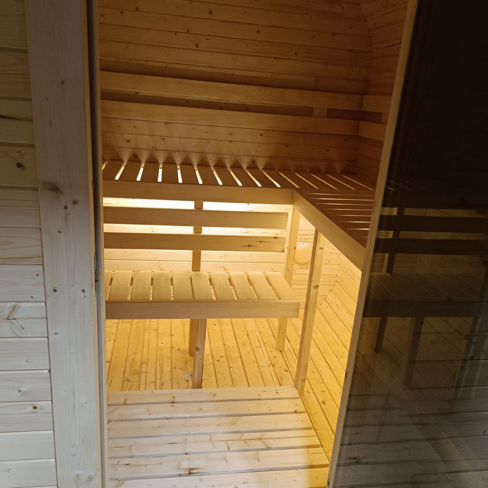 Cubeline Sauna 240 cm Wood-Burning Stove 4–6 Person Double Bench Layout