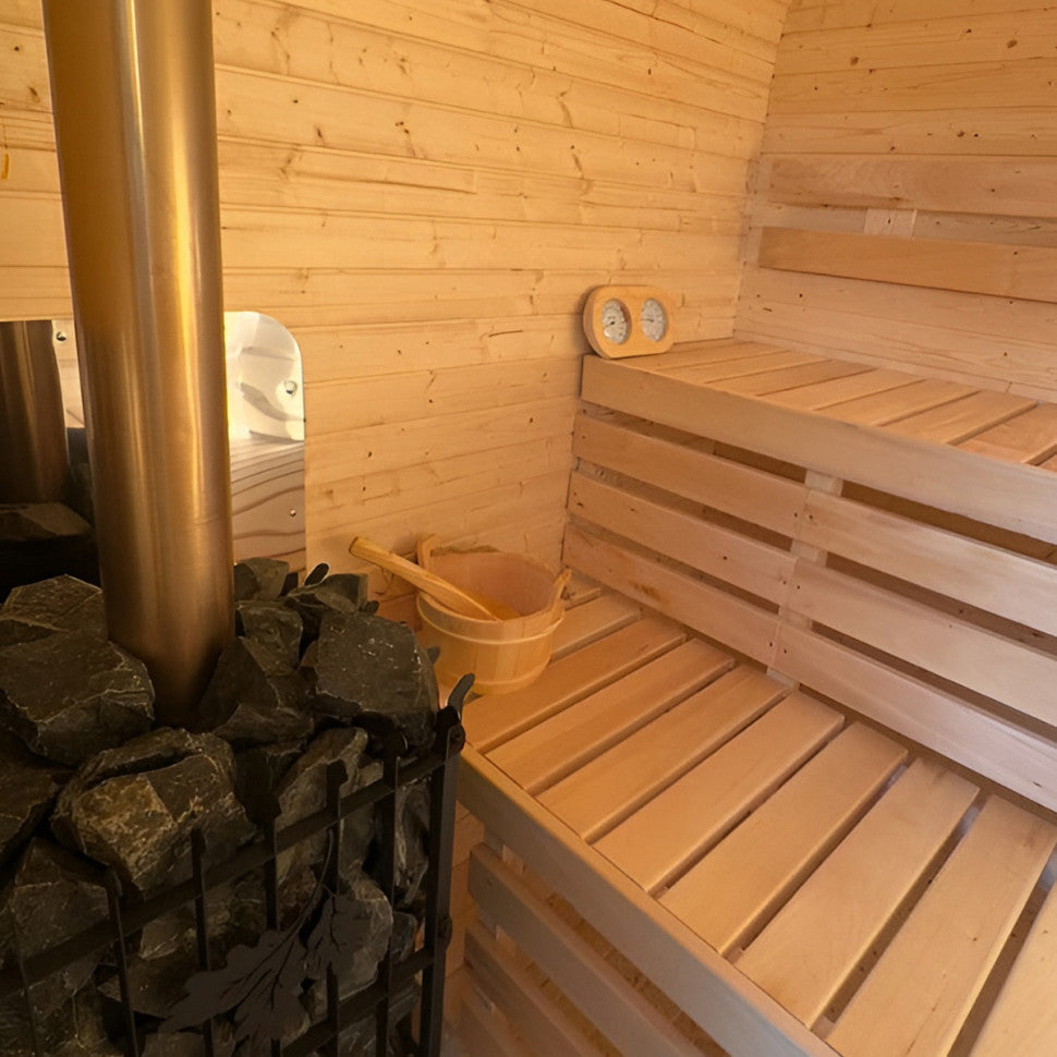 Cubeline Sauna 240 cm Wood-Burning Stove 4–6 Person Double Bench Layout
