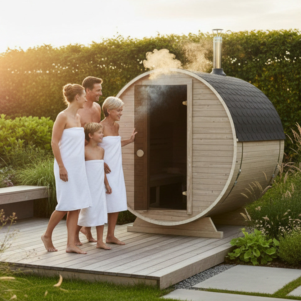 Roudline Barrel Sauna 180 cm Wood-Burning Stove 2–4 Person