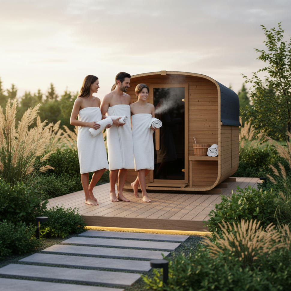 Cube Sauna 240cm with Electric Stove - Compact 4-6 Person Single Bench Layout