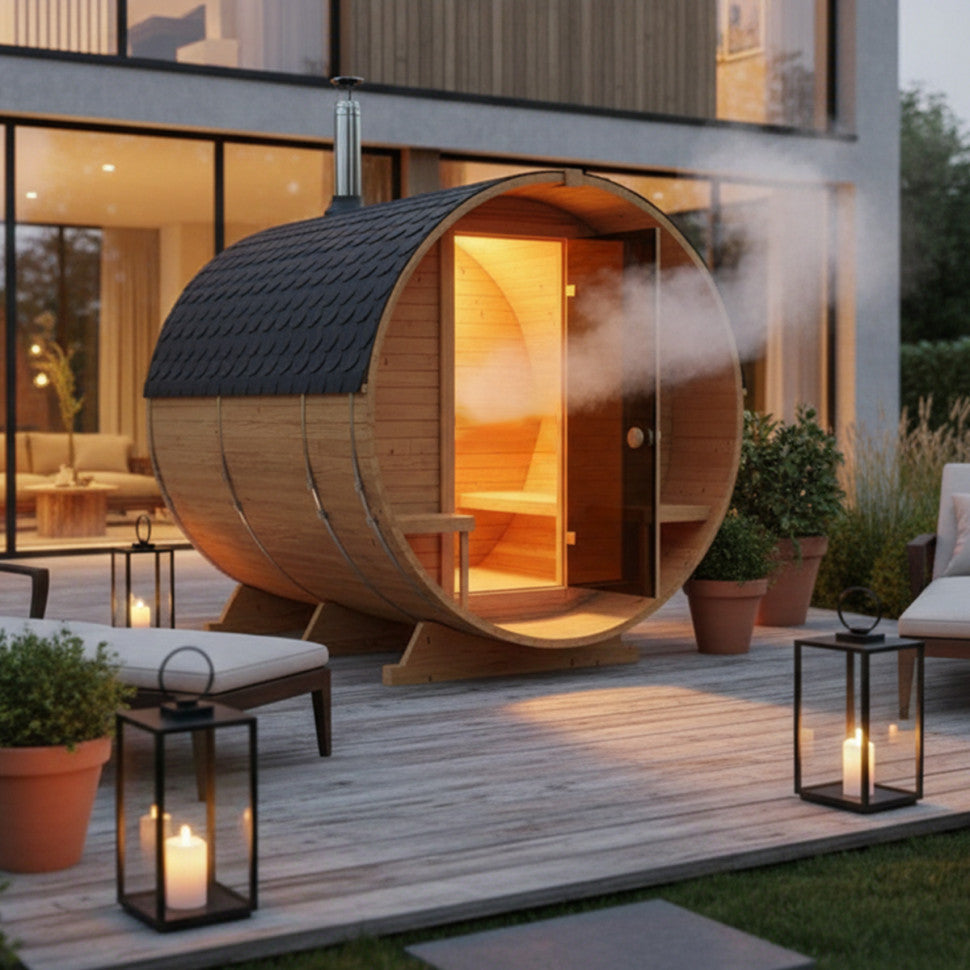 Roudline Barrel Sauna 240 cm Wood-Burning Stove 4–6 Person