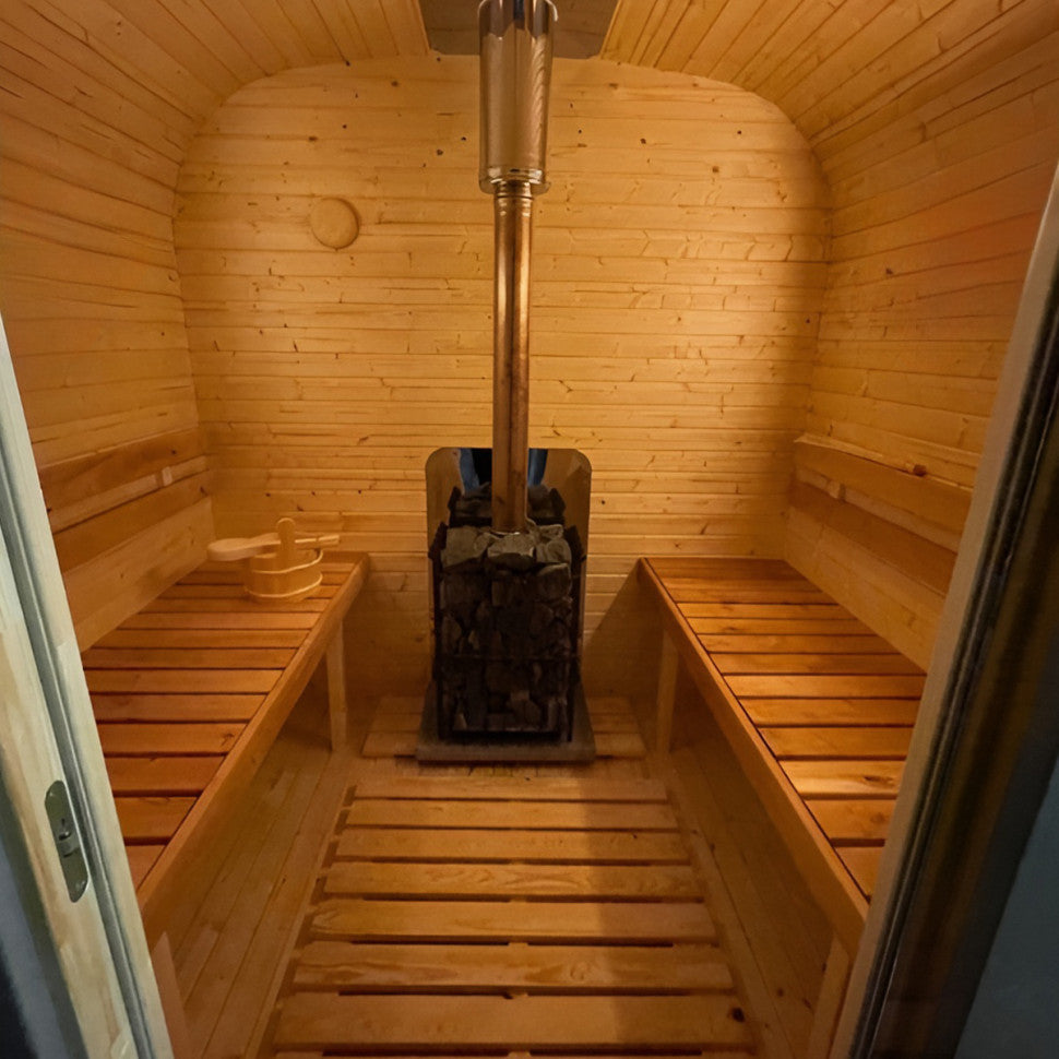 Cube Sauna 240cm with Wood-Burning Stove - Compact 4-6 Person Single Bench Layout