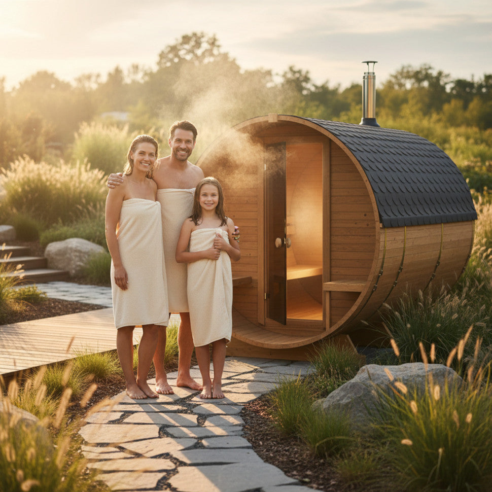 Roudline Barrel Sauna 240 cm Wood-Burning Stove 4–6 Person