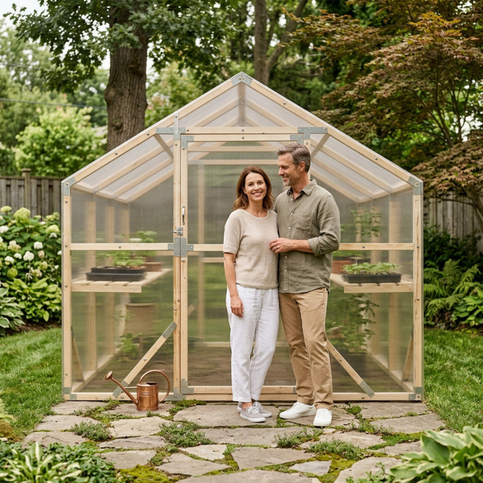 Wooden Garden Greenhouse with Polycarbonate Panels