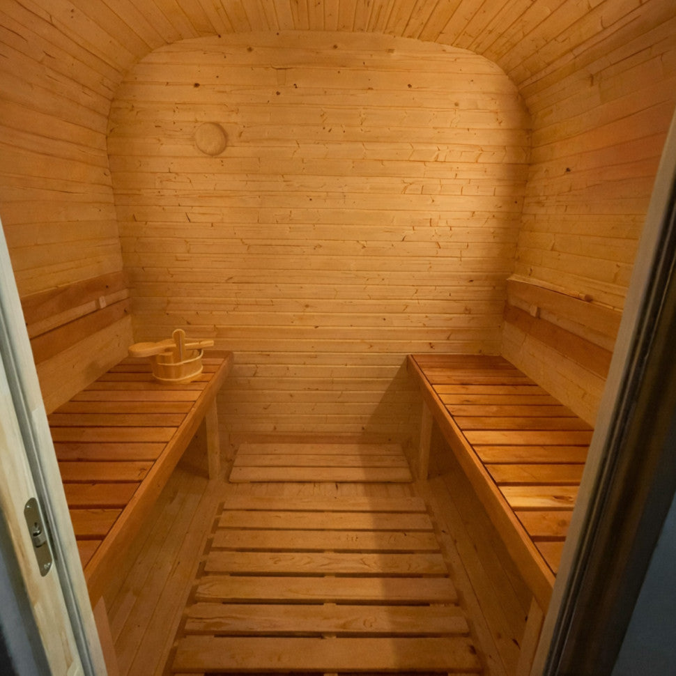 Cube Sauna 240cm with Electric Stove - Compact 4-6 Person Double Bench Layout