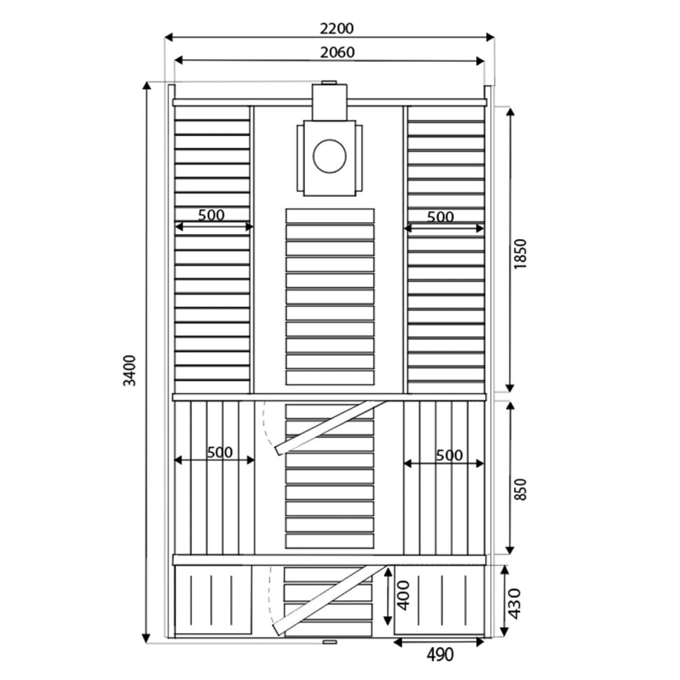 Roudline Barrel Sauna 340 cm Wood-Burning Stove 4–6 Person