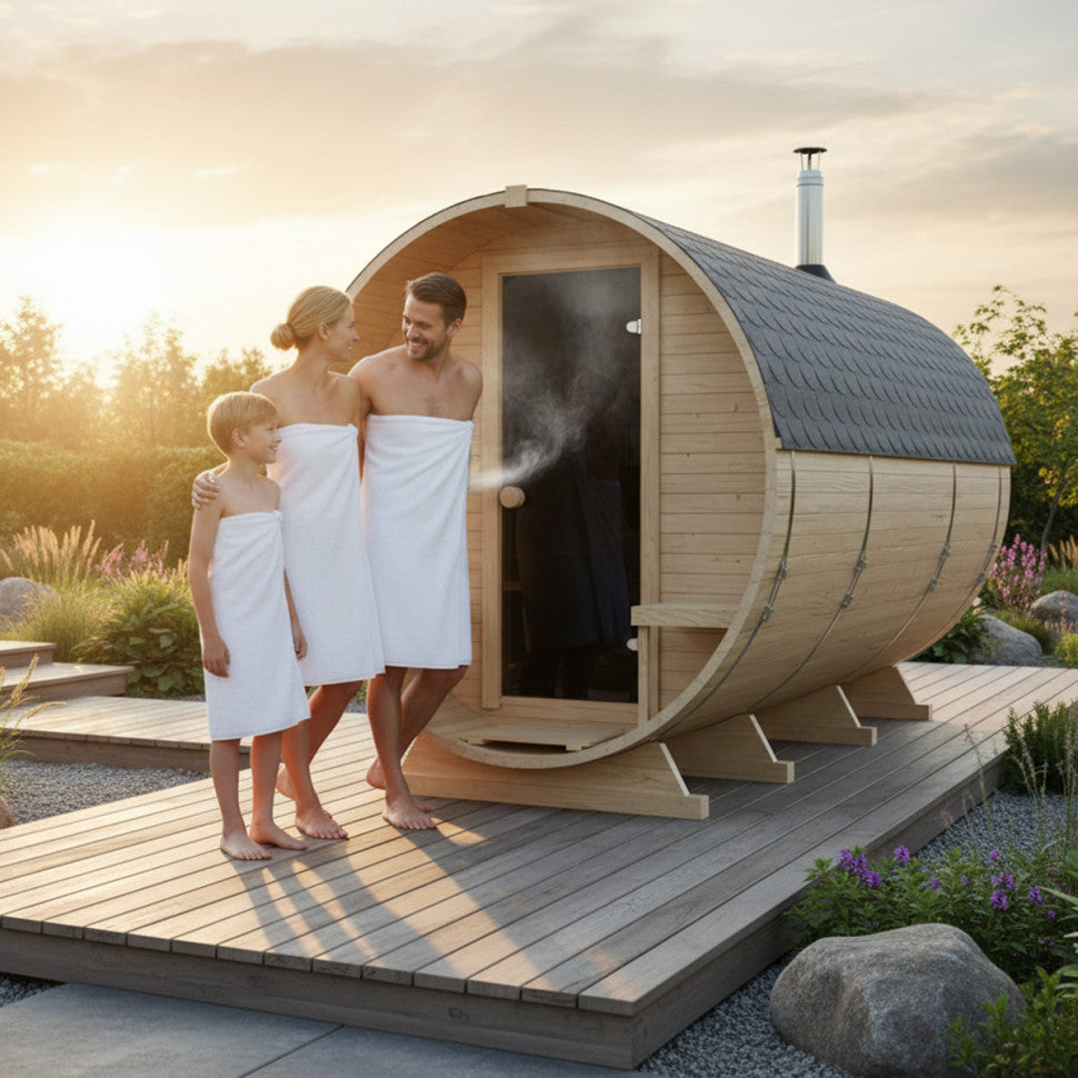 Roudline Barrel Sauna 340 cm Wood-Burning Stove 4–6 Person