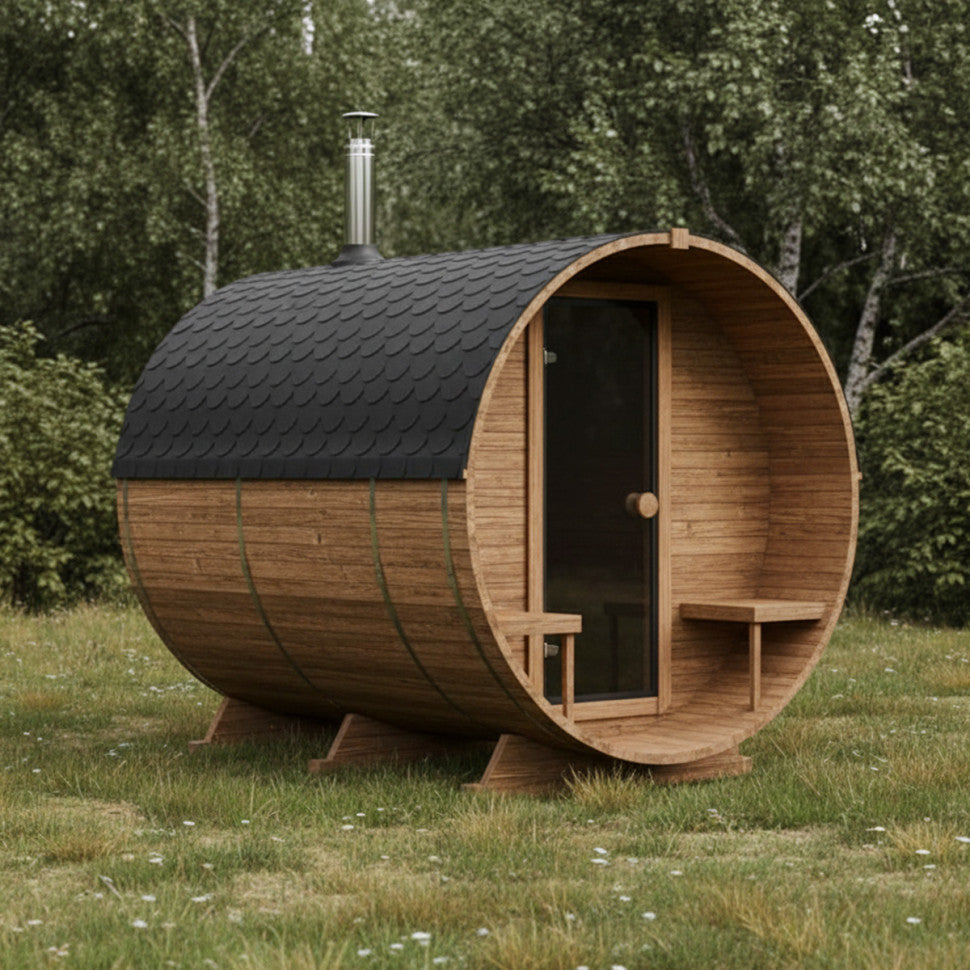 Roudline Barrel Sauna 240 cm Wood-Burning Stove 4–6 Person