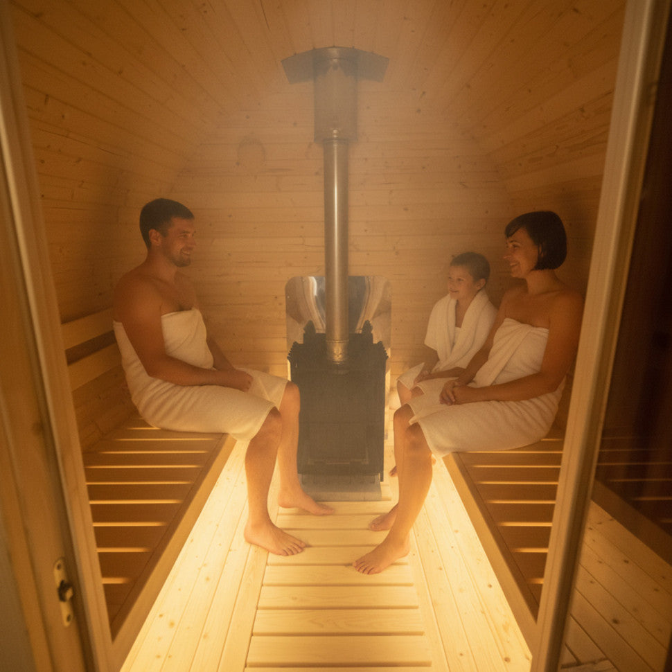 Roudline Barrel Sauna 340 cm Wood-Burning Stove 4–6 Person