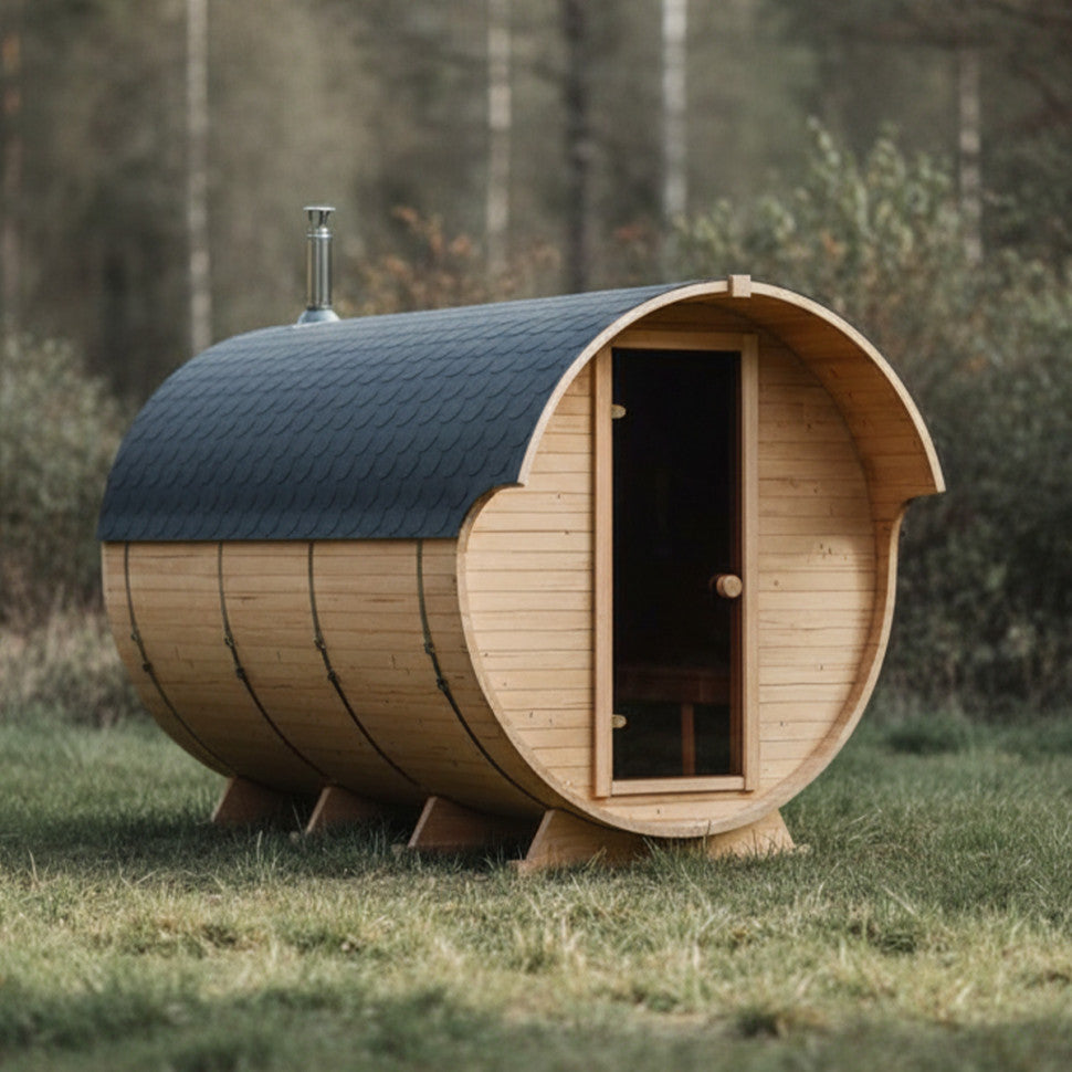 Roudline Barrel Sauna 340 cm Wood-Burning Stove 4–6 Person