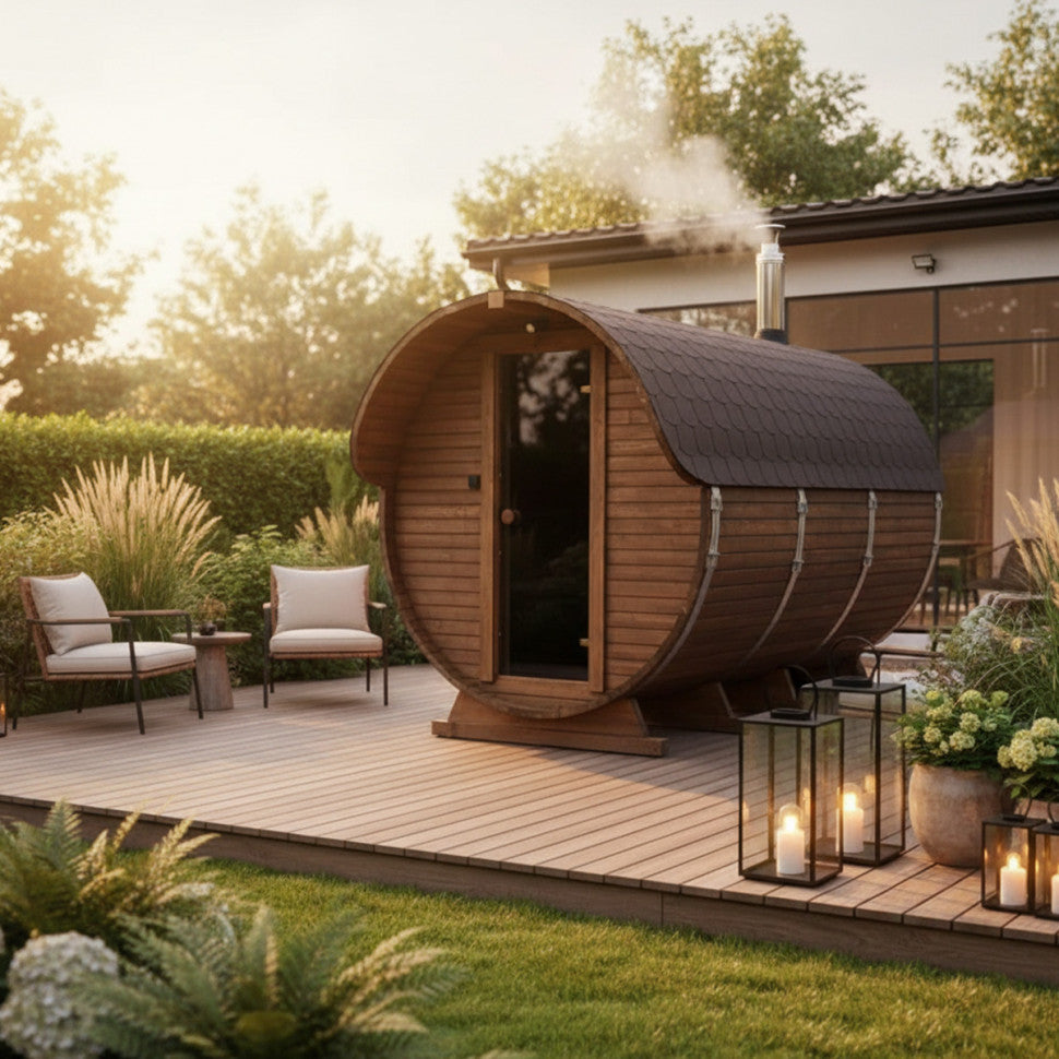 Roudline Barrel Sauna 340 cm Wood-Burning Stove 4–6 Person