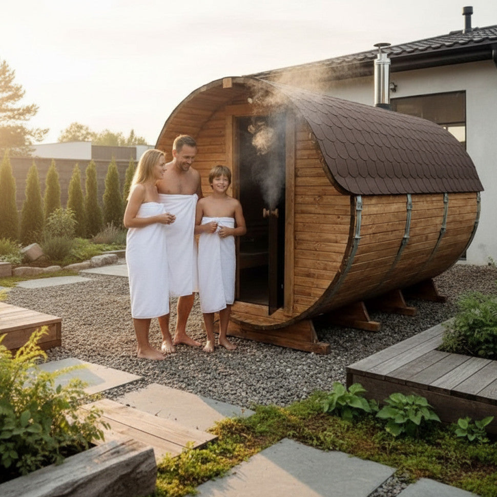 Roudline Barrel Sauna 340 cm Wood-Burning Stove 4–6 Person