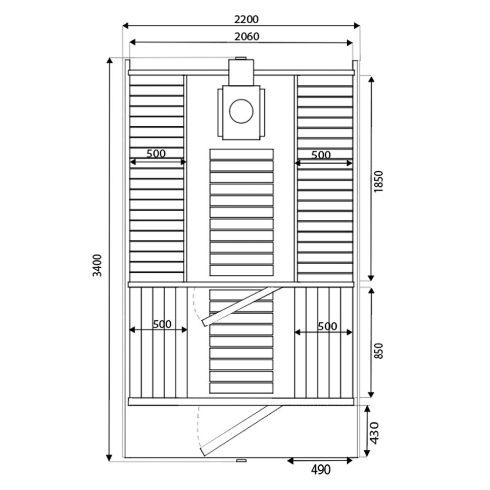 Roudline Barrel Sauna 340 cm Wood-Burning Stove 4–6 Person
