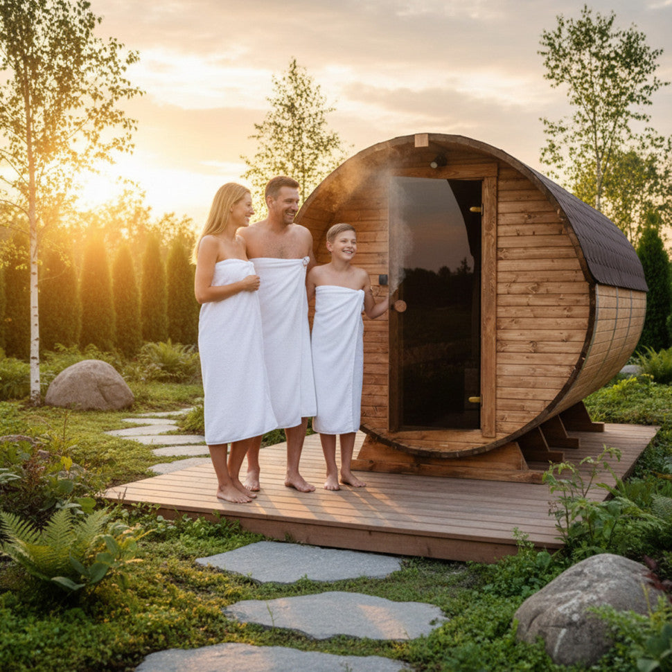 Roudline Barrel Sauna 340 cm Electric Heater 4–6 Person