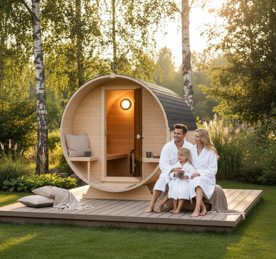 Roudline Barrel Sauna 240 cm Electric Heater 4–6 Person