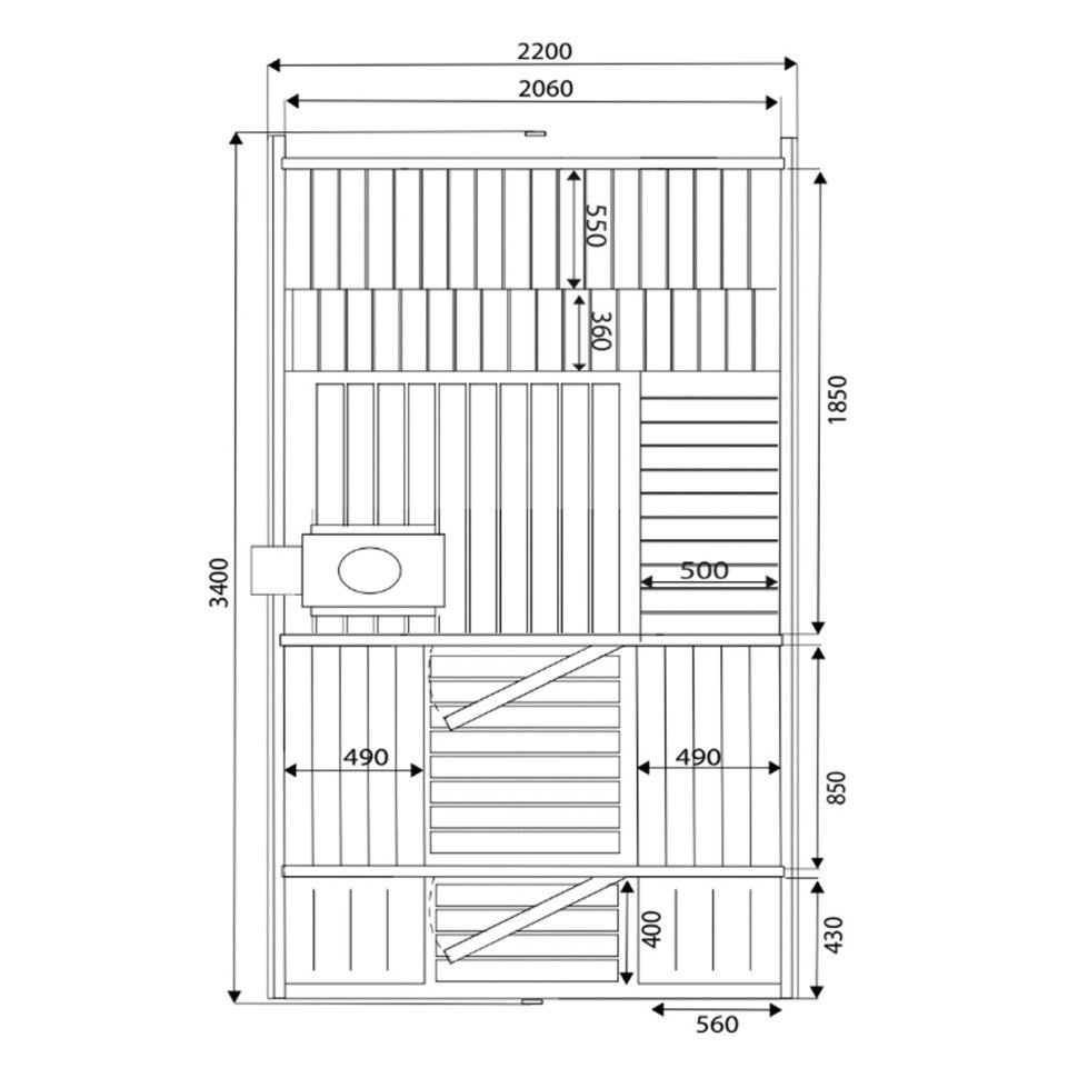 Cubeline Sauna 340 cm Wood-Burning Stove 4–6 Person